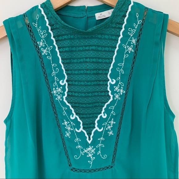 Hinge Top Womens Extra Small Green Lace Coquette Romantic Feminine Sheer Tank - Picture 4 of 7